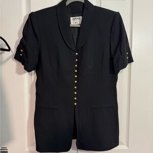 Kasper ASL Black blazer with gold buttons and short sleeves. Size: 12 vintage